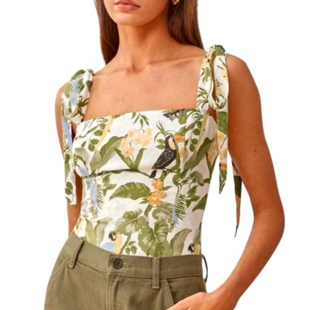 Reformation Ellora Tie Top in Tropics | Size 8